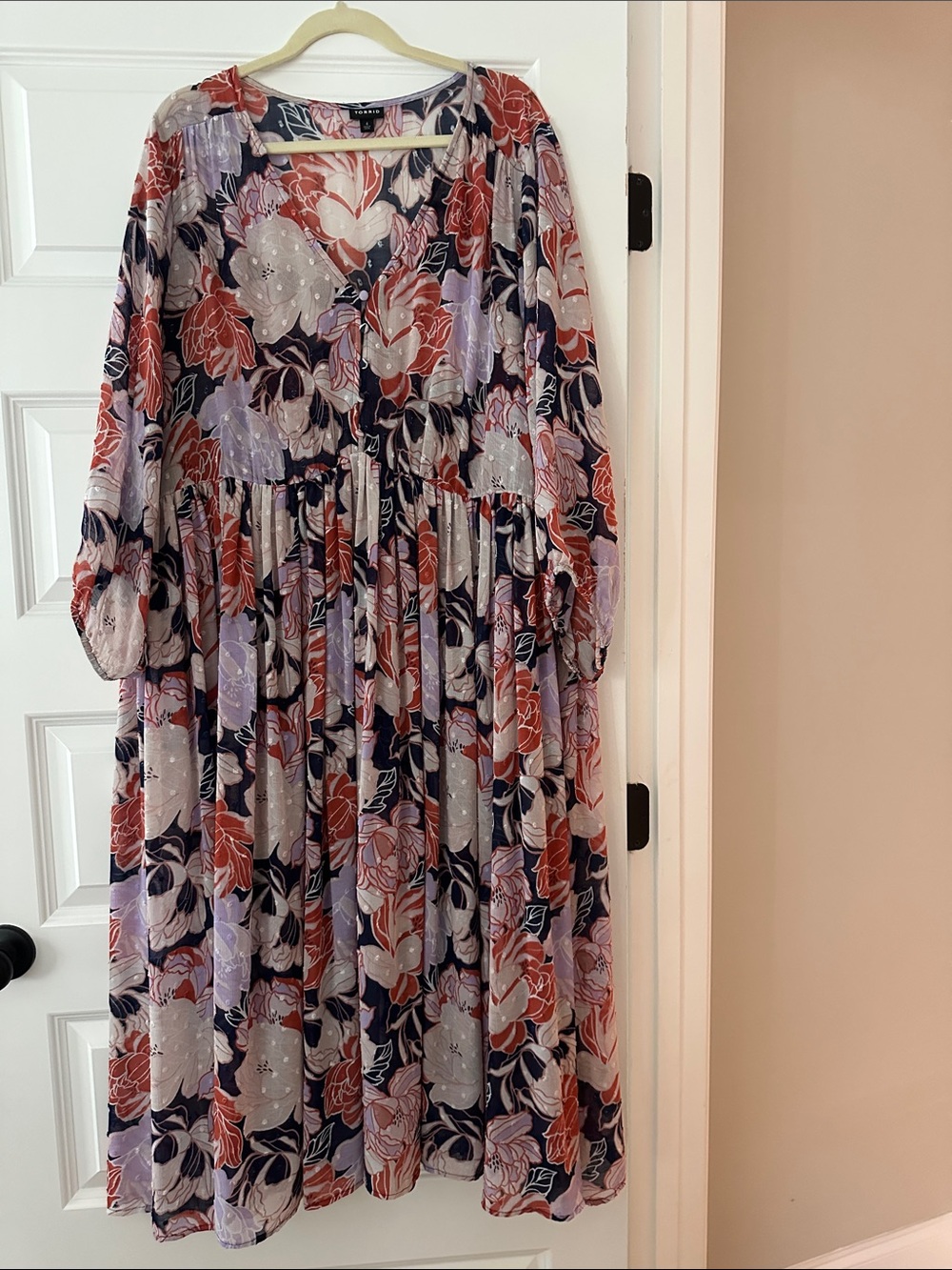 Floral V-Neck Maxi Dress in Coral, Navy & Lavender
